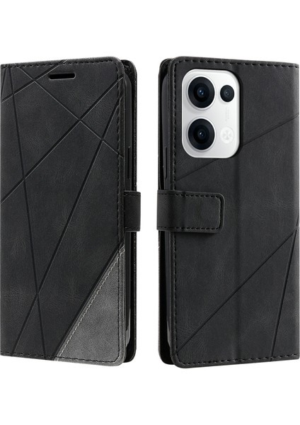 Oppo RENO13 5g(Global)Kılıf Baskılı Çizgiler Pu Deri Ekleme Cüzdan Telefon Kılıfı-Siyah (Yurt Dışından)