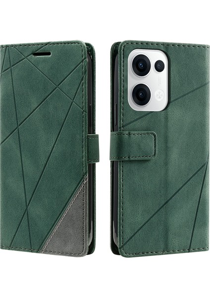 Oppo RENO13 5g(Global)Kılıf Baskılı Çizgiler Pu Deri Ekleme Cüzdan Telefon Kılıfı-Yeşil (Yurt Dışından)
