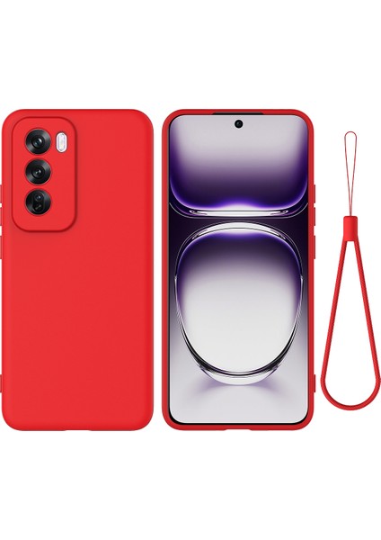 Oppo RENO12 5g (Global) Koruyucu Kılıf Sıvı Silikon Telefon Kılıfı Bilek Kayışı Ile-Kırmızı (Yurt Dışından)