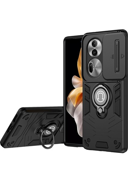 Oppo RENO11 Pro 5g (Global) Kılıf Destekli Lens Kapağı Pc + Tpu Telefon Kılıfı-Siyah (Yurt Dışından)