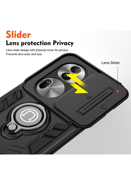 Oppo RENO11 Pro 5g (Global) Kılıf Destekli Lens Kapağı Pc + Tpu Telefon Kılıfı-Siyah (Yurt Dışından) modelleri
