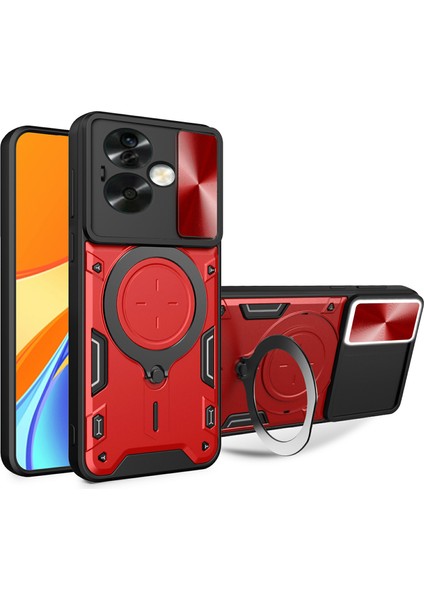 Oppo A79 5g/a2 5g Kılıf Kayar Camshield Tpu+Pc Darbeye Dayanıklı Telefon Kılıfı Kickstand Ile-Kırmızı (Yurt Dışından)