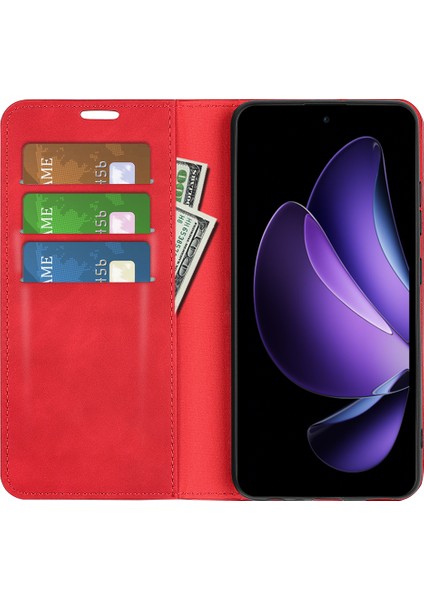 Oppo RENO13 F 5g Kılıf Cilt Dokunmatik Deri Cüzdan Telefon Kılıfı-Kırmızı (Yurt Dışından) modelleri