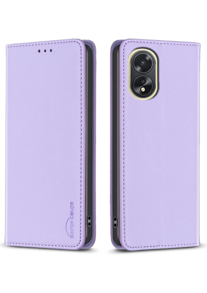 Bınfen Color BF18 Oppo A38 4g Darbeye Dayanıklı Deri Kapak Kart Tutucu Stand Telefon Kılıfı-Mor (Yurt Dışından)
