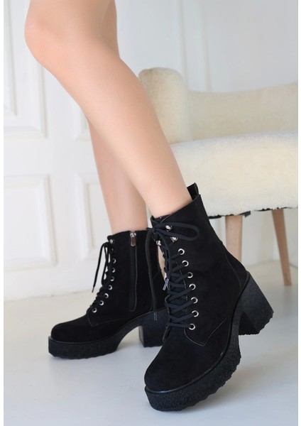 Emilla Siyah Süet Bağcıklı Bot