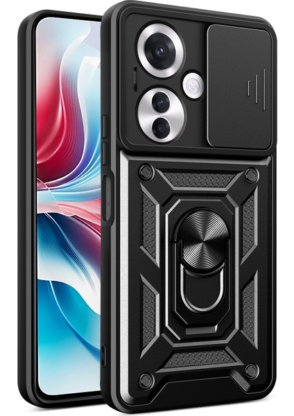 Oppo RENO11 F 5g Kılıf Sürgülü Kamera Kapağı Pc+Tpu Kickstand Telefon Koruyucu-Siyah (Yurt Dışından)
