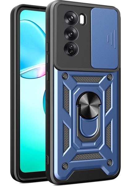 Oppo RENO12 Pro 5g (Global) Kılıf Kayar Kamera Kapağı Pc + Tpu Destekli Telefon Kılıfı - Mavi (Yurt Dışından)
