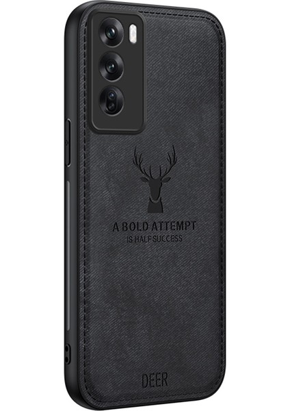 Oppo RENO12 Pro 5g (Çin) Kılıf Geyik Desenli Deri + Pc + Tpu Koruyucu Telefon Kılıfı - Siyah (Yurt Dışından)