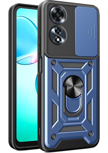 Oppo A60 4g Kılıf Kayar Kamera Kapağı Pc + Tpu Ayaklı Telefon Kılıfı-Mavi (Yurt Dışından)