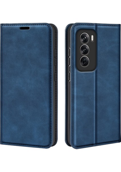 Oppo RENO12 Pro 5g (Global) Kılıf Cilt Dokunuşlu Deri Cüzdan Telefon Kılıfı-Mavi (Yurt Dışından)