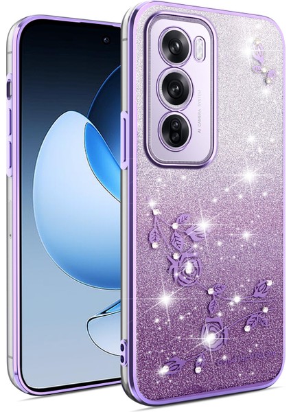 Kadem Oppo RENO12 Pro 5g (Küresel) Kılıf Çiçek Tpu Esnek Degrade Telefon Kılıfı-Mor (Yurt Dışından)