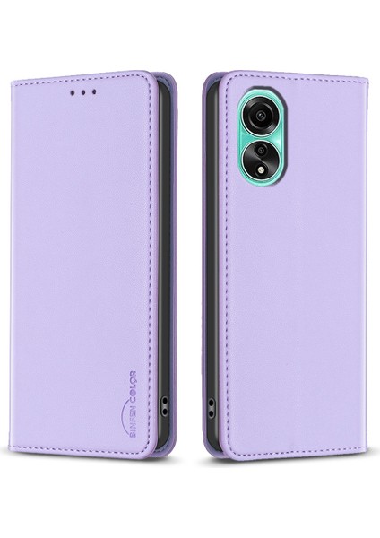 Bınfen Color BF18 Oppo A78 4g Manyetik Deri Telefon Kılıfı Kart Tutucu Stand Tam Koruma Kılıfı-Mor (Yurt Dışından)
