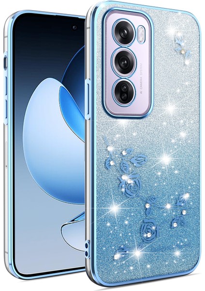 Kadem Oppo RENO12 Pro 5g (Küresel) Kılıf Çiçek Tpu Esnek Degrade Telefon Kılıfı-Mavi (Yurt Dışından)