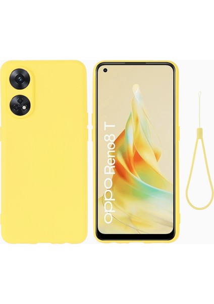 Oppo Reno8 T 4g Için Telefon Kılıfı, Kayışlı Sıvı Silikon Yumuşak Astarlı Darbeye Dayanıklı Akıllı Telefon Kılıfı-Sarı (Yurt Dışından)