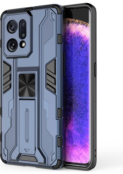 Oppo Find X5 Ağır Hizmet Tipi Sert Pc Yumuşak Tpu Sağlam Hibrit Koruyucu Kılıf Darbeye Dayanıklı Destekli Arka Kapak-Mavi (Yurt Dışından)