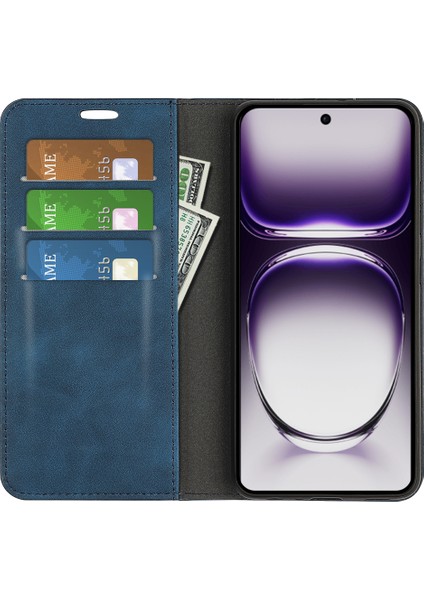 Oppo RENO12 Pro 5g (Global) Kılıf Cilt Dokunuşlu Deri Cüzdan Telefon Kılıfı-Mavi (Yurt Dışından) modelleri