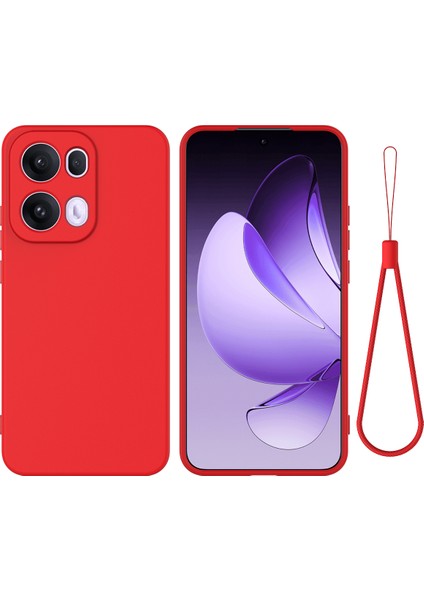 Oppo RENO13 Pro 5g Sıvı Silikon Kılıf Telefon Arka Kapağı El Kayışı Ile-Kırmızı (Yurt Dışından)
