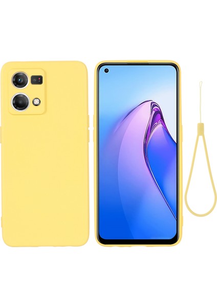 Oppo Reno8 4g Sıvı Silikon Telefon Kılıfı Yumuşak Astarlı Düşmeye Dayanıklı Kılıf Kayışlı-Sarı (Yurt Dışından)