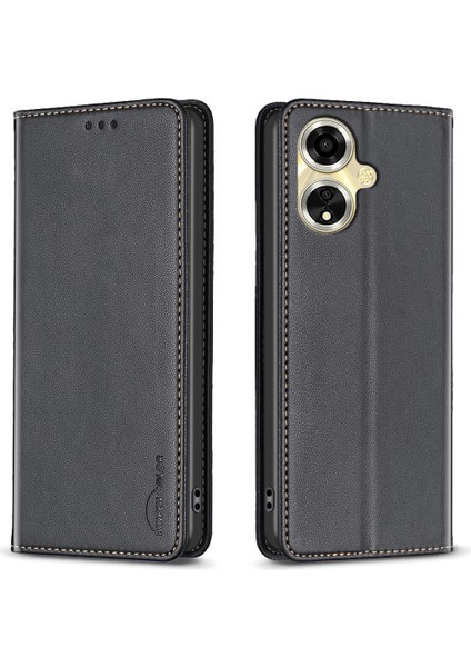 Bınfen Color BF18 Oppo A59 5g Kapak Manyetik Kapatma Kart Yuvaları Telefon Kılıfı-Siyah (Yurt Dışından)