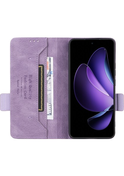 Oppo RENO13 F 5g Kılıf Deri Cüzdan Kapaklı Telefon Kılıfı Donanım Dekorlu-Mor (Yurt Dışından) modelleri