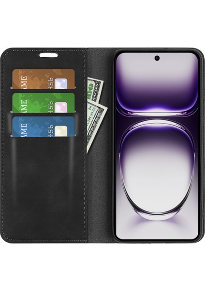 Oppo RENO12 Pro 5g (Global) Kılıf Cilt Dokunuşlu Deri Cüzdan Telefon Kılıfı-Siyah (Yurt Dışından) fırsatları