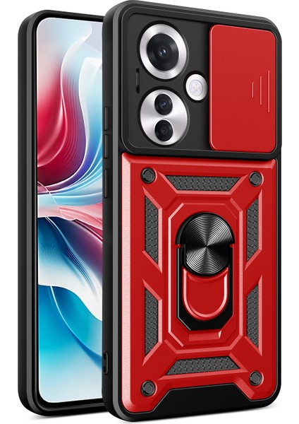 Oppo RENO11 F 5g Kılıf Sürgülü Kamera Kapağı Pc+Tpu Kickstand Telefon Koruyucu-Kırmızı (Yurt Dışından)