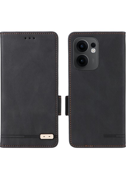 Oppo RENO13 F 5g Kılıf Deri Cüzdan Kapaklı Telefon Kılıfı Donanım Dekorlu-Siyah (Yurt Dışından)