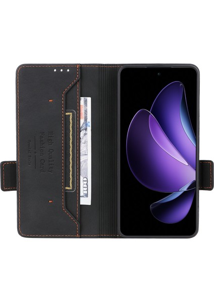Oppo RENO13 F 5g Kılıf Deri Cüzdan Kapaklı Telefon Kılıfı Donanım Dekorlu-Siyah (Yurt Dışından) modelleri