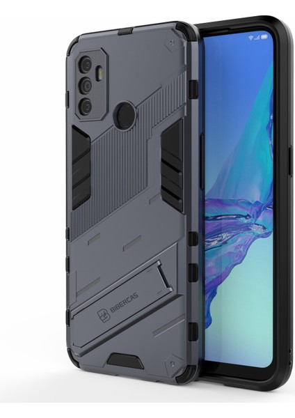 Oppo A53 4g-Gri Için Kickstandlı Darbeye Dayanıklı Pc+Tpu Hibrit Telefon Kılıfı (Yurt Dışından)