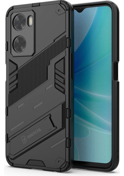 Oppo A57 4G/A57S 4g Combo Pc+Tpu Arka Kılıf Eller Serbest Destekli Şok Emici Kılıf-Siyah (Yurt Dışından)