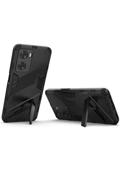 Oppo A57 4G/A57S 4g Combo Pc+Tpu Arka Kılıf Eller Serbest Destekli Şok Emici Kılıf-Siyah (Yurt Dışından) fiyatları