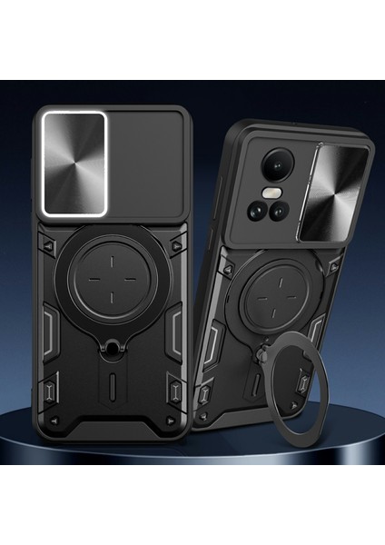 Oppo RENO10 5G(GLOBAL)/RENO10 Pro 5g(Global)Kılıf Tpu+Pc Telefon Kılıfları Kickstand, Kayar Lens Penceresi-Siyah (Yurt Dışından) fiyatları