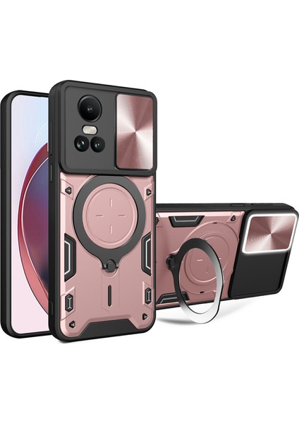 Oppo RENO10 5G(GLOBAL)/RENO10 Pro 5g(Global) Kılıf Tpu+Pc Telefon Kılıfları Kickstand, Kayar Lens Penceresi-Pembe (Yurt Dışından)