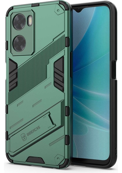 Oppo A57 4G/A57S 4g Combo Pc+Tpu Arka Kılıf Eller Serbest Destekli Şok Emici Kılıf-Yeşil (Yurt Dışından)
