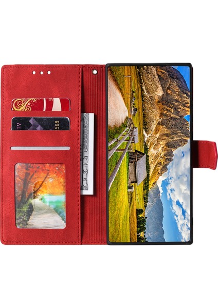 Oppo RENO13 Pro 5g Deri Kılıf Ekleme Dikişli Cüzdan Telefon Kılıfı Bilek Kayışı Ile-Kırmızı (Yurt Dışından) modelleri
