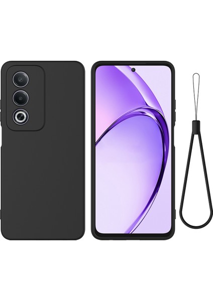 Oppo A80 5g Kılıf Sıvı Silikon Çizilmez Telefon Kılıfı El Kayışı Ile-Siyah (Yurt Dışından)