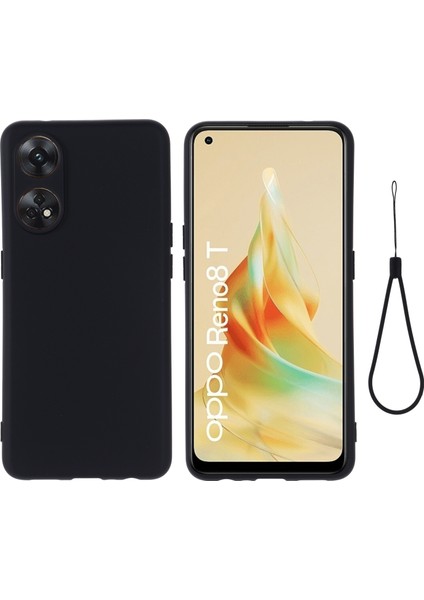 Oppo Reno8 T 4g Için Telefon Kılıfı, Kayışlı Sıvı Silikon Yumuşak Astarlı Darbeye Dayanıklı Akıllı Telefon Kılıfı-Siyah (Yurt Dışından)