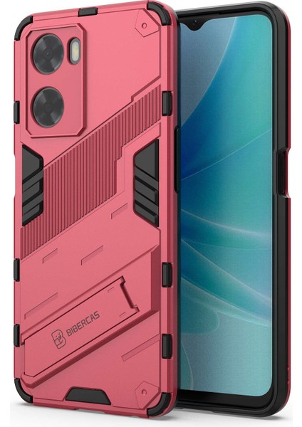 Oppo A57 4G/A57S 4g Combo Pc+Tpu Arka Kılıf Eller Serbest Destekli Şok Emici Kılıf-Gül (Yurt Dışından)