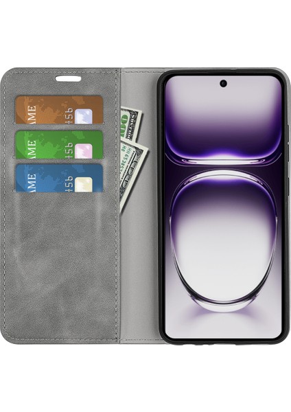 Oppo RENO12 Pro 5g (Global) Kılıf Cilt Dokunuşlu Deri Cüzdan Telefon Kılıfı-Gri (Yurt Dışından) fırsatları