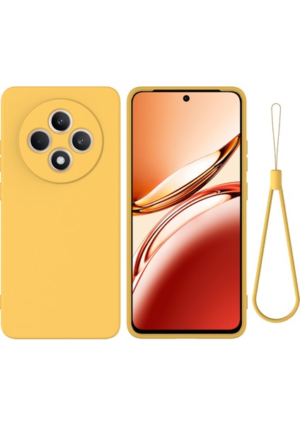Oppo RENO12 F 5g Kılıf Düşmeye Karşı Dayanıklı Sıvı Silikon Telefon Kılıfı Kayışlı-Sarı (Yurt Dışından)