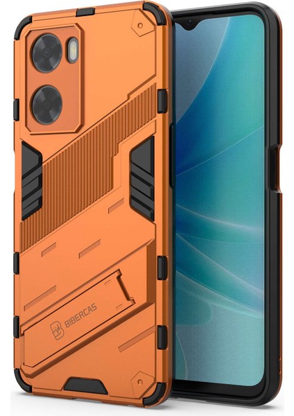 Oppo A57 4G/A57S 4g Combo Pc+Tpu Arka Kılıf Eller Serbest Destekli Şok Emici Kılıf-Turuncu (Yurt Dışından)
