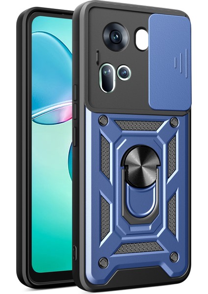 Oppo RENO11 5g (Global) Kılıf Kickstand Pc + Tpu Telefon Kabuğu Kayar Kamera Kapağı - Mavi (Yurt Dışından)
