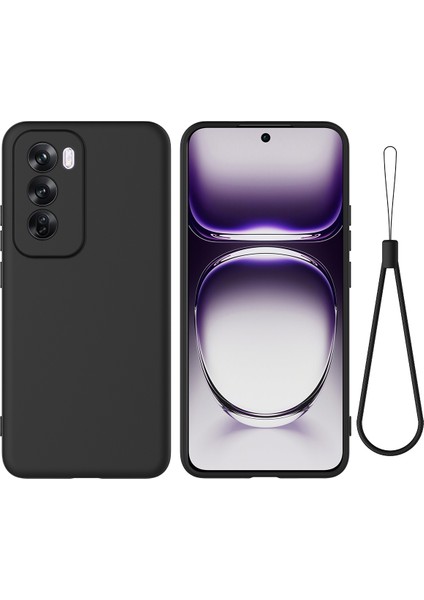 Oppo RENO12 5g (Global) Koruyucu Kılıf Sıvı Silikon Telefon Kılıfı Bilek Kayışı Ile-Siyah (Yurt Dışından)