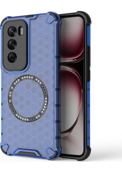 Oppo RENO12 Pro 5g (Küresel) Manyetik Kılıf Petek Doku Çift Katmanlı Tpu+Pc Telefon Kılıfı-Mavi (Yurt Dışından)