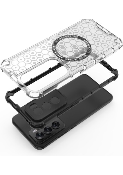 Oppo RENO12 Pro 5g (Küresel) Manyetik Kılıf Petek Doku Çift Katmanlı Tpu+Pc Telefon Kılıfı-Mavi (Yurt Dışından) modelleri