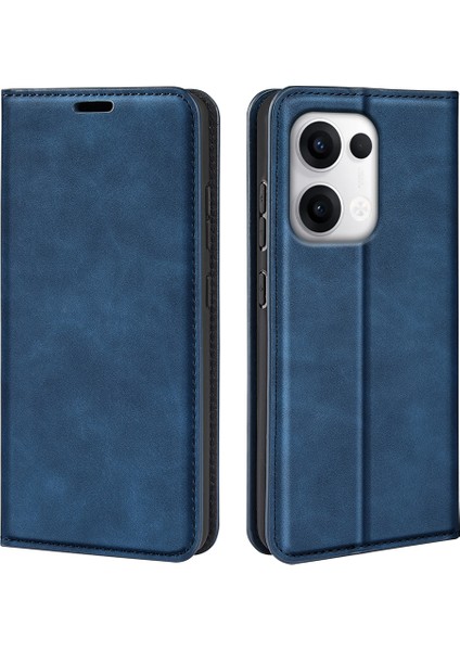Oppo RENO13 Pro 5g Kılıf Cilt Dokunmatik Deri Cüzdan Telefon Kılıfı-Mavi (Yurt Dışından)