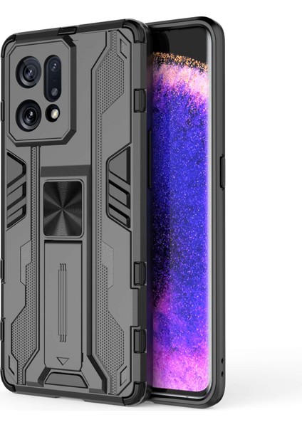 Oppo Find X5 Ağır Hizmet Tipi Sert Pc Yumuşak Tpu Sağlam Hibrit Koruyucu Kılıf Darbeye Dayanıklı Destekli Arka Kapak-Siyah (Yurt Dışından)