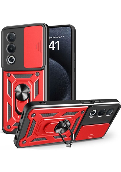 Oppo A3 Pro (Hindistan) 5G/A80 5g Kılıf Kayar Kamera Kapağı Pc + Tpu Destekli Telefon Kılıfı-Kırmızı (Yurt Dışından)