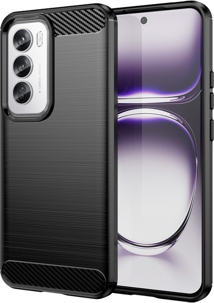 Oppo RENO12 Pro 5g (Global) Kılıf Karbon Fiber Doku Fırçalanmış Tpu Telefon Kılıfı-Siyah (Yurt Dışından)