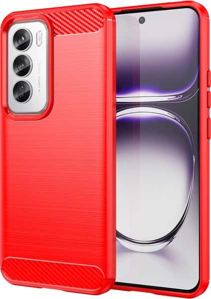 Oppo RENO12 Pro 5g (Global) Kılıf Karbon Fiber Doku Fırçalanmış Tpu Telefon Kılıfı-Kırmızı (Yurt Dışından)